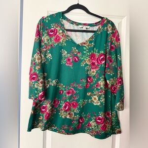 The Pioneer Woman Women's shirt blouse Floral V-Neck 3/4 Sleeve Size large